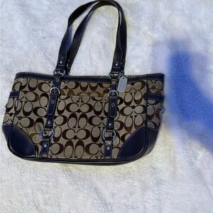 Coach Brown and Black Signature Shoulder Bag